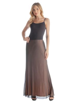 Solid Color Sheer Overlay Elastic Waist Dressy Maxi Skirt