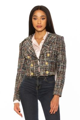 Jesse Tweed Cropped Blazer With Button Detail