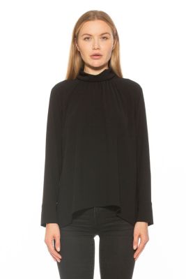 Danielle Draped Mockneck Silky Flowy Blouse