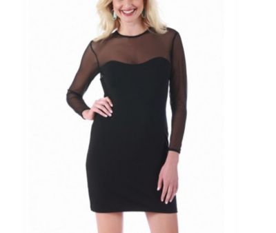 Sheer yoke long sleeve mini dress