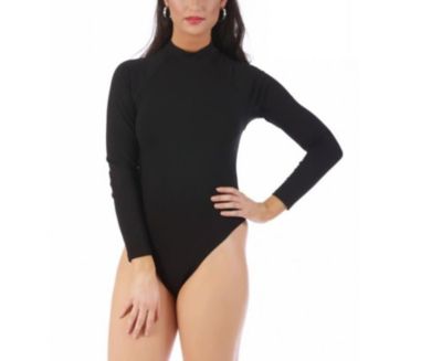 Mock Neck Thong Back Bodysuit