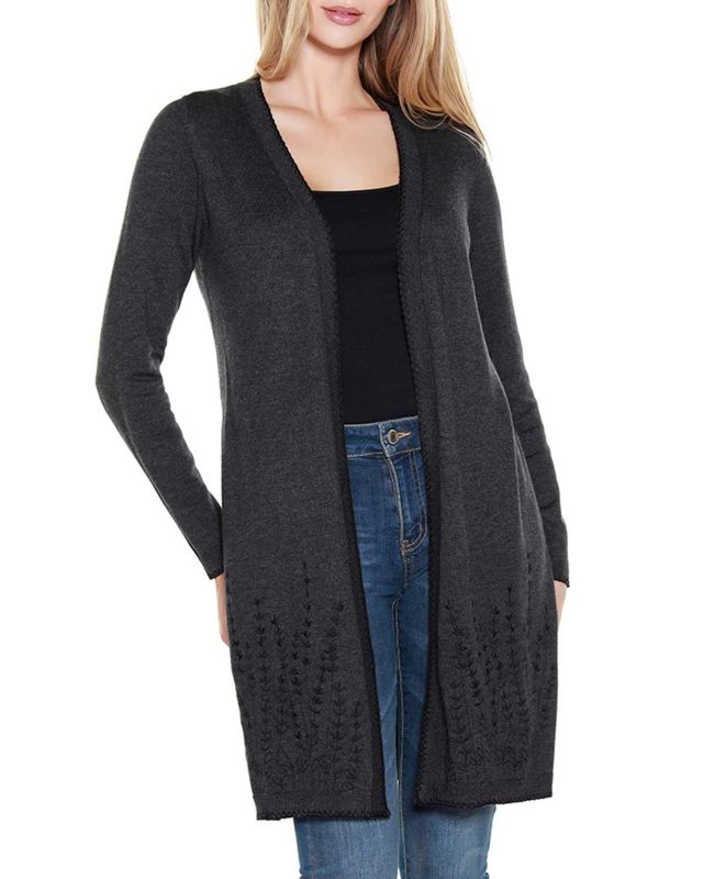 Belldini Black Label Embroidered Open-Front Cardigan Sweater | Belk