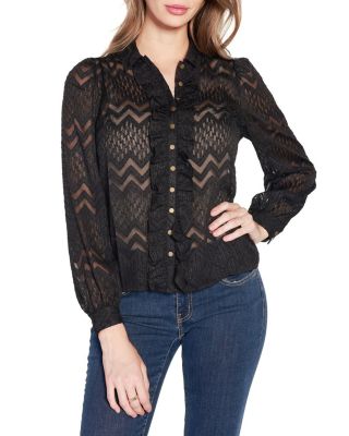 Button-Front Collared Ruffle Top