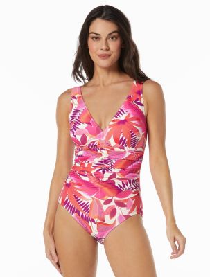 Coco Contours Solitaire V-Neck Bra Sized Underwire One Piece Swimsuit - Del Mar Palm