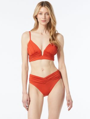 Michael By Kors Shirred High Leg Bikini Bottom