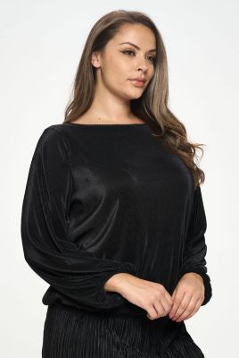 PLISSE ROUND NECK TOP