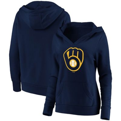 MLB Fanatics Milwaukee Brewers Official Logo Crossover V-Neck Pullover Hoodie