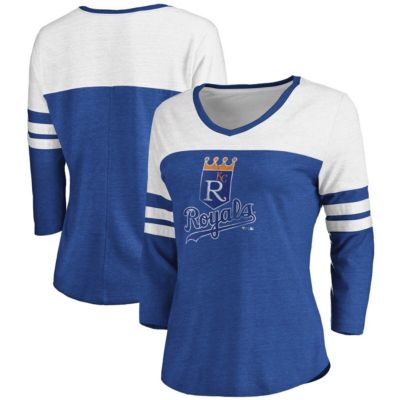 MLB Fanatics ed Kansas City Royals Two-Toned Distressed Cooperstown Collection Tri-Blend 3/4-Sleeve V-Neck T-Shirt