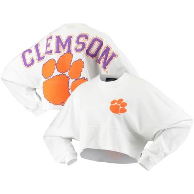 NCAA Clemson Tigers Raw Hem Cropped Long Sleeve T-Shirt