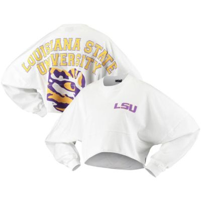 NCAA LSU Tigers Raw Hem Cropped Long Sleeve T-Shirt