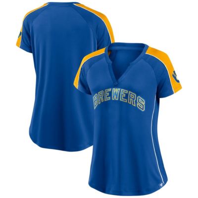 MLB Fanatics Milwaukee Brewers True Classic League Diva Pinstripe Raglan V-Neck T-Shirt