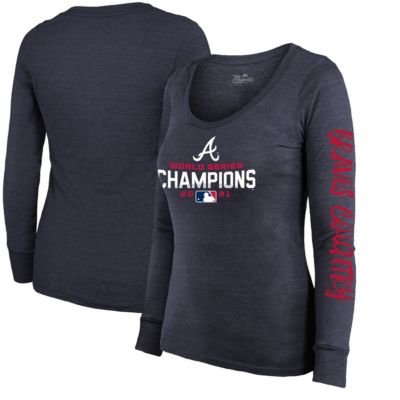 MLB Atlanta Braves 2021 World Series s Two-Hit Tri-Blend Long Sleeve Scoop Neck T-Shirt