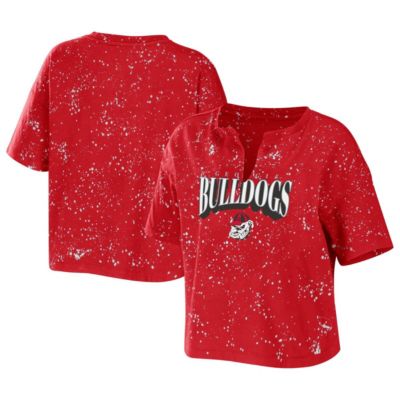 NCAA Georgia Bulldogs Bleach Wash Splatter Cropped Notch Neck T-Shirt