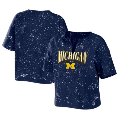 NCAA Michigan Wolverines Bleach Wash Splatter Cropped Notch Neck T-Shirt