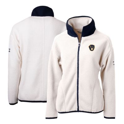 MLB White/Navy Milwaukee Brewers Cascade Eco Sherpa Fleece Full-Zip Jacket