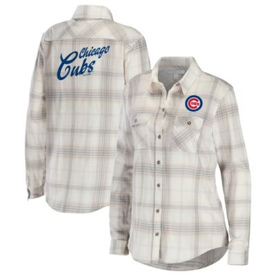 MLB Gray/Cream Chicago Cubs Flannel Button-Up Shirt