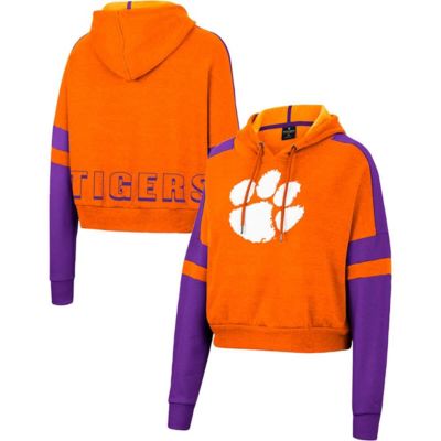 NCAA Clemson Tigers Throwback Stripe Arch Logo Cropped Pullover Hoodie