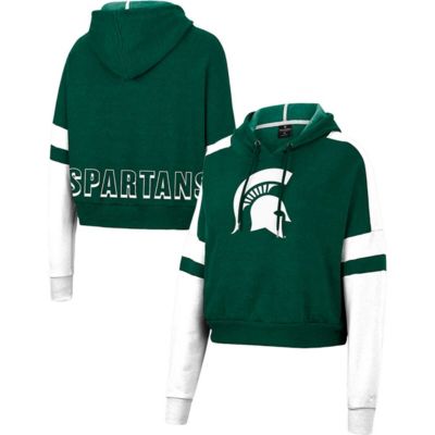 NCAA Michigan State Spartans Throwback Stripe Arch Logo Cropped Pullover Hoodie