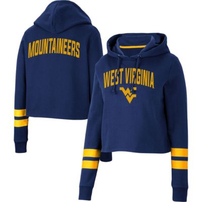 NCAA West Virginia Mountaineers Throwback Stripe Cropped Pullover Hoodie