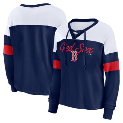 Boston Red Sox MLB Fanatics Even Match Lace-Up Long Sleeve V-Neck T-Shirt
