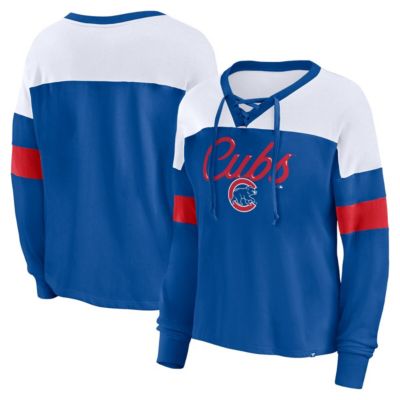 MLB Fanatics Chicago Cubs Even Match Lace-Up Long Sleeve V-Neck T-Shirt