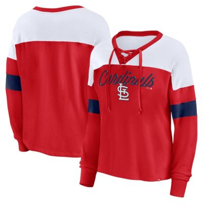 MLB Fanatics St. Louis Cardinals Even Match Lace-Up Long Sleeve V-Neck T-Shirt