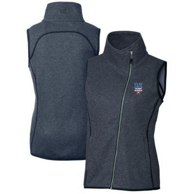 MLB Heather New York Mets Americana Logo Mainsail Sweater-Knit Full-Zip Asymmetrical Vest