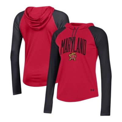 NCAA Under Armour Maryland Terrapins Gameday Mesh Performance Raglan Hooded Long Sleeve T-Shirt