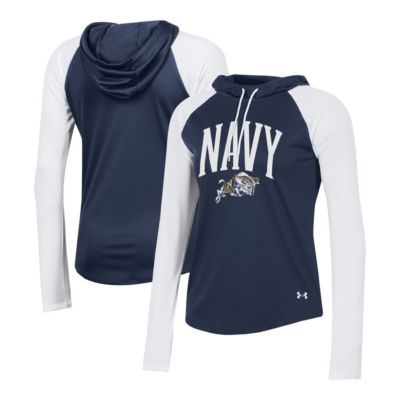 Navy Midshipmen NCAA Under Armour Midshipmen Gameday Mesh Performance Raglan Hooded Long Sleeve T-Shirt