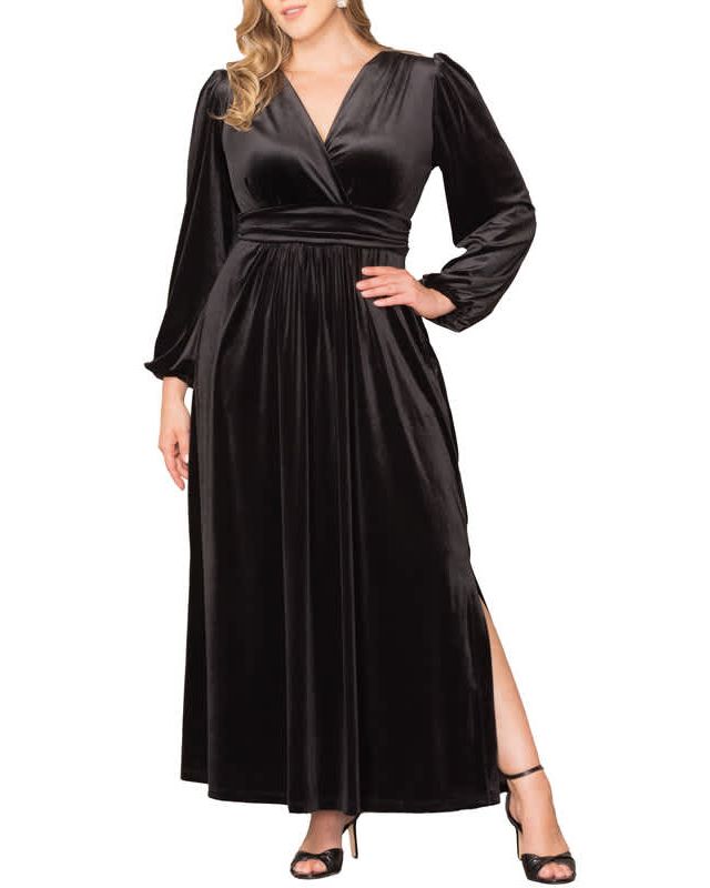 blue dress for baby girl Fleurine Plus Size Velvet Maxi Dress– Hello Curve main image 1