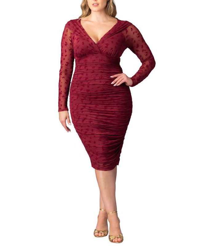 chinese dress ladies Plus Size Ruched Long Sleeve Midi Dress – Wholesale Capella Apparel main image 1