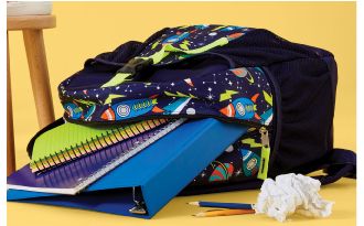 Image of backpack, notebooks, pencils