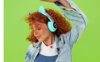Image of girl wearing blue headphones