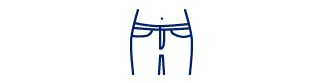 Graphic of low rise jeans Low Rise Jeans These jeans sit a few inches below your navel with a 7 inch to 8 inch distance between the waistband and crotch seam, hugging the lower body to create a casual look.