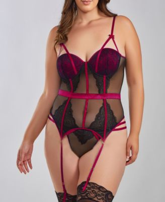 Adele Plus  2 PC Underwire Padded Bra Corset and Panty Set Soft lace.