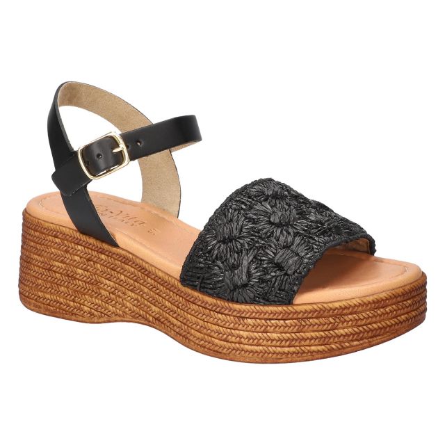 Black Floral Raffia-Leather