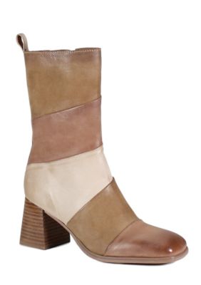 Mock Tail Nubuck Leather Color Block Platform Mid Calf Boots