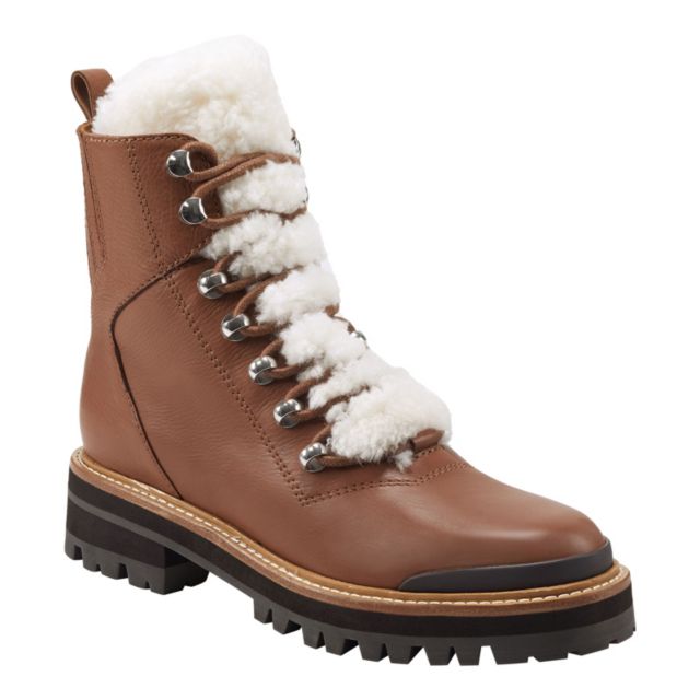 Dark Cognac Leather/Ivory Fur