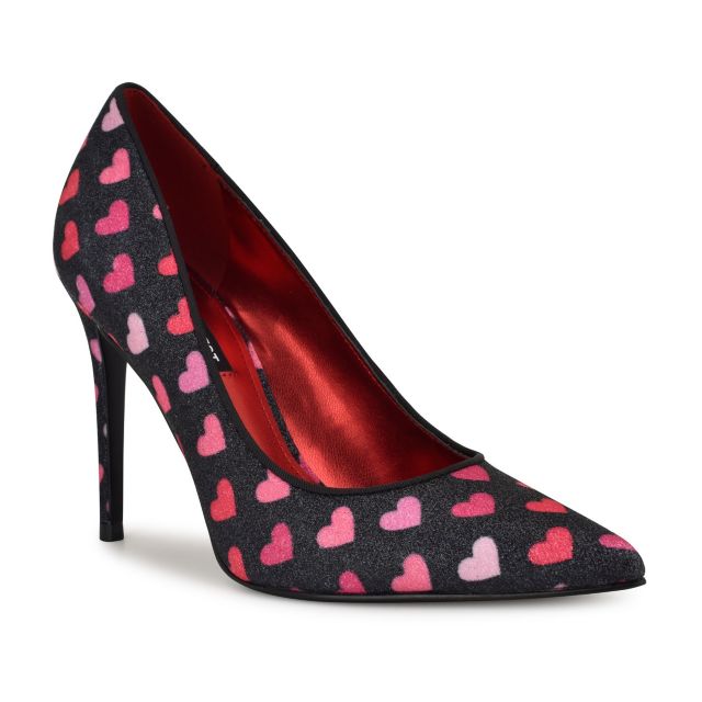 Black Glitter Heart Print Multi