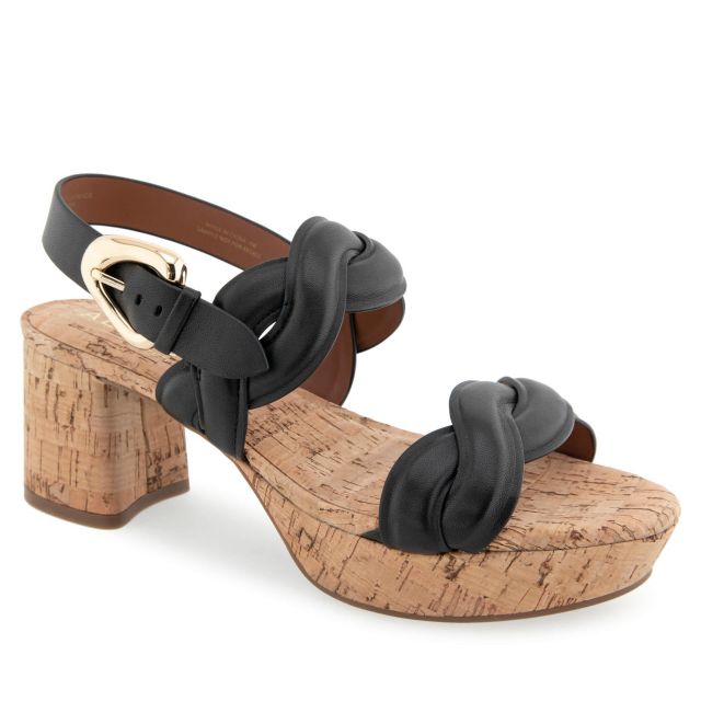 Black Leather Raffia Heel