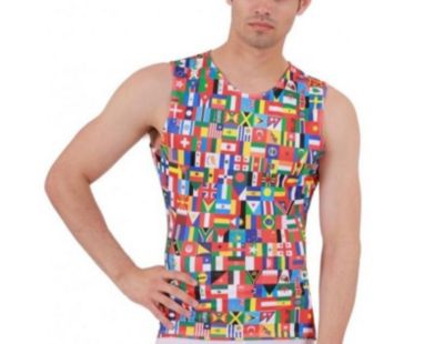 Men International Flags Print Sleeveless Crewneck