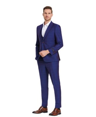 Mens 3 PC Suit Sharkskin Suits w Matching Vest & Pants