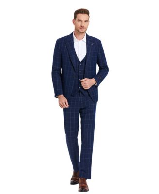 Mens 3 PC Suit Windowpane with Matching Vest & Pants