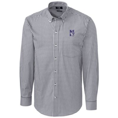 NCAA Northwestern Wildcats Big & Tall Stretch Gingham Long Sleeve Button Down Shirt