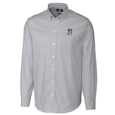 NCAA Northwestern Wildcats Big & Tall Stretch Oxford Stripe Long Sleeve Button Down Shirt