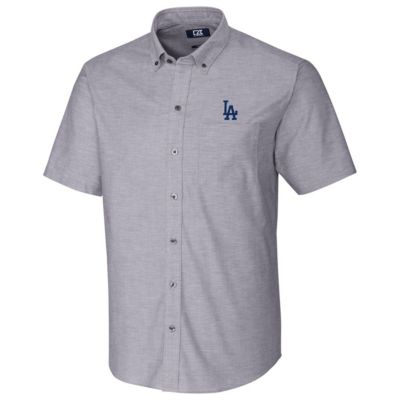 MLB Los Angeles Dodgers Short Sleeve Stretch Oxford Button-Down Shirt - Charcoal