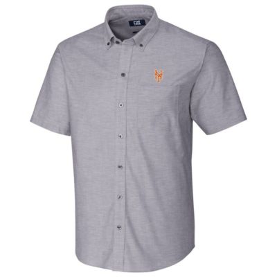 MLB New York Mets Short Sleeve Stretch Oxford Button-Down Shirt - Charcoal