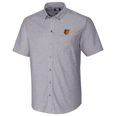 MLB Baltimore Orioles Short Sleeve Stretch Oxford Button-Down Shirt - Charcoal