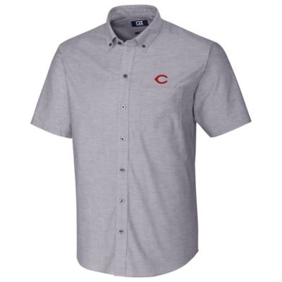 MLB Cincinnati Reds Short Sleeve Stretch Oxford Button-Down Shirt - Charcoal