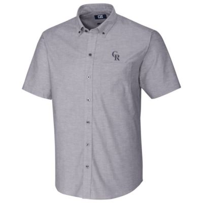 MLB Colorado Rockies Short Sleeve Stretch Oxford Button-Down Shirt - Charcoal